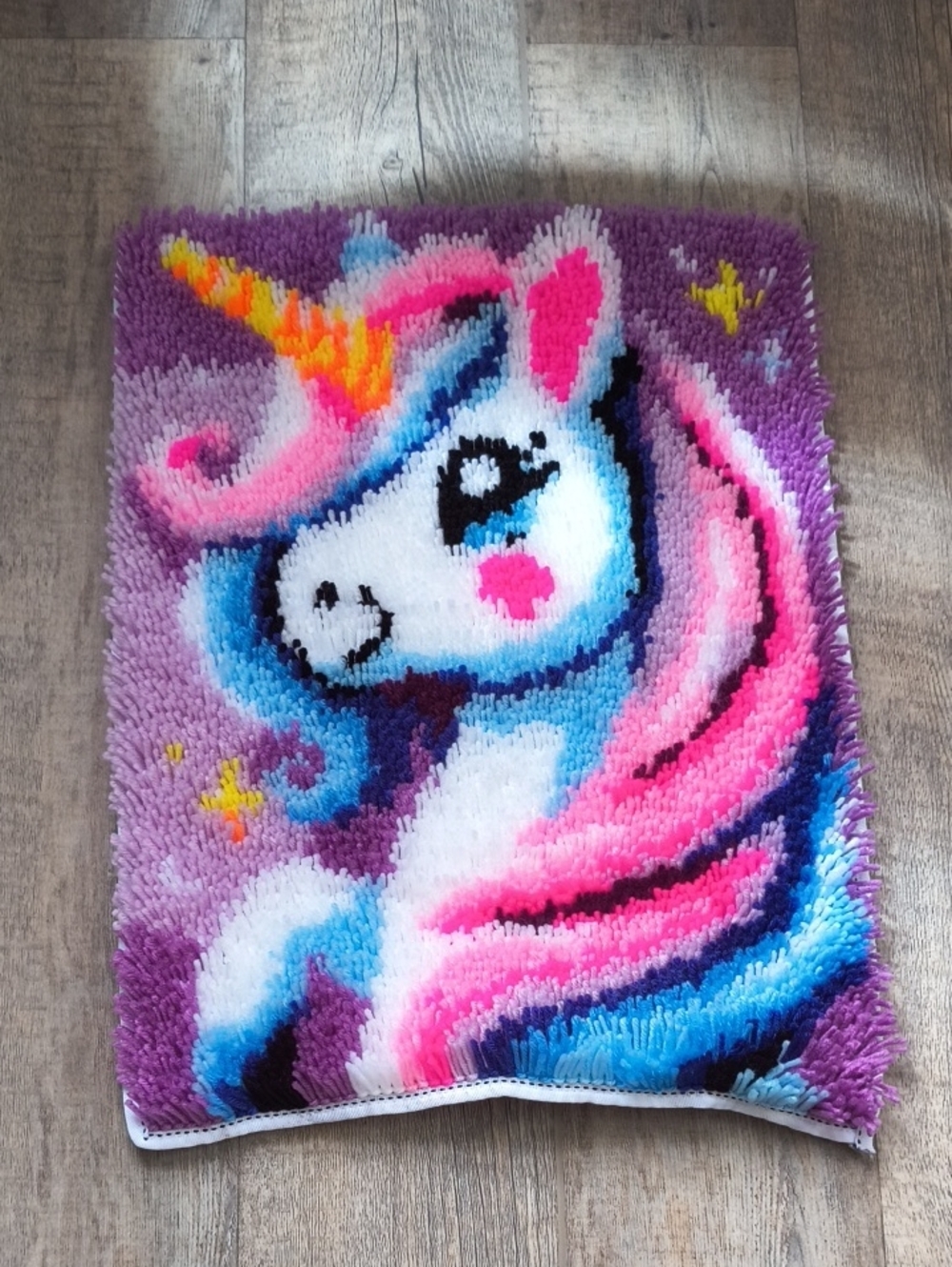 Handmade Unicorn Latch Hook Rug | Colorful Fiber Wall Art